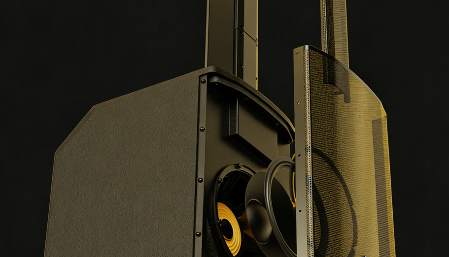 Large outdoor speaker with a dark background